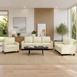 3 Piece Sofa Set in Cream Faux Leather