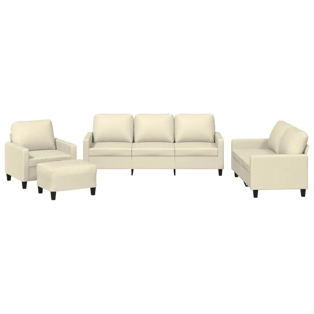 4 Piece Sofa Set Faux Leather Comfort Compact Cream