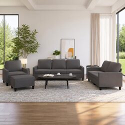 4 Piece Sofa Set in Grey Faux Leather with Cushions