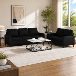 2 Piece Sofa Set: Black Faux Leather with Sturdy Construction