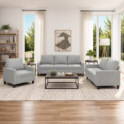 Durable 3 Piece Sofa Set in Grey Fabric for Living Rooms