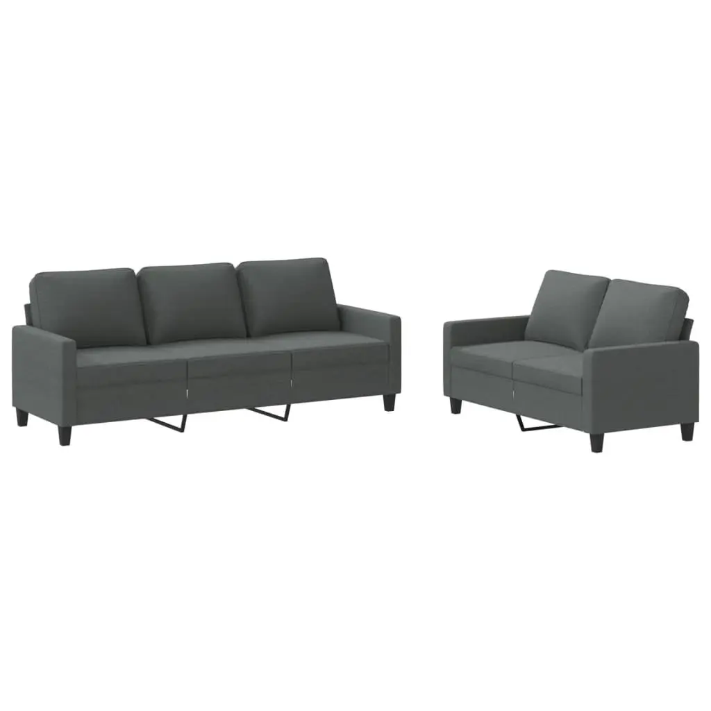 2 Piece Grey Fabric Sofa Set with Cushions for Living Room Seating