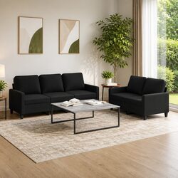 Two-Piece Sofa Set in Black Fabric: Durable and Comfortable