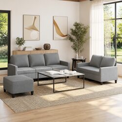 3 Piece Grey Sofa Set with Footstool for Modern Living