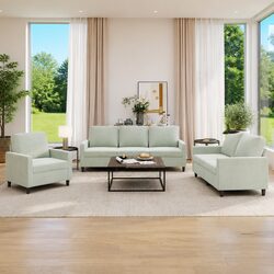 3 Piece Sofa Set: Grey Velvet Upholstery with Padded Comfort