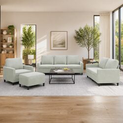 4 Piece Sofa Set with Footstool – Grey Velvet Construction