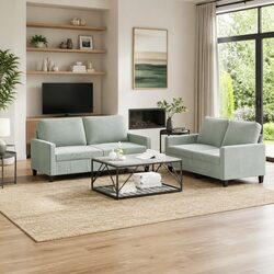 2 Piece Grey Velvet Sofa Set with Sturdy Construction