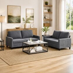 2 Piece Dark Grey Velvet Sofa Set with Sturdy Frame
