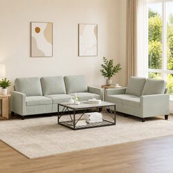 2 Piece Grey Velvet Sofa Set with Sturdy Frame