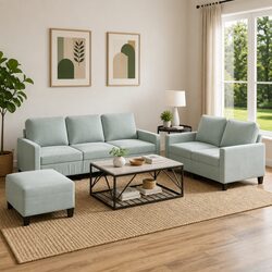 3 Piece Lounge Set in Grey Velvet with Footstool