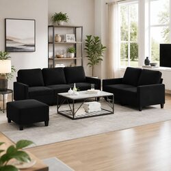 Modern Black Velvet 3 Piece Sofa Set for Stylish Living