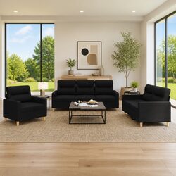 3 Piece Fabric Sofa Set with Plywood and Metal Frame
