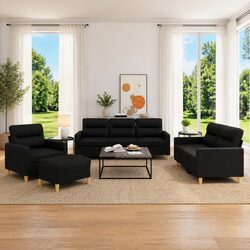 4 Piece Black Fabric Sofa Set: Durable Construction and Comfort