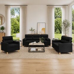 3 Piece Sofa Set with Black Fabric Construction