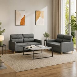 2 Piece Sofa Set in Grey Fabric with Structural Integrity