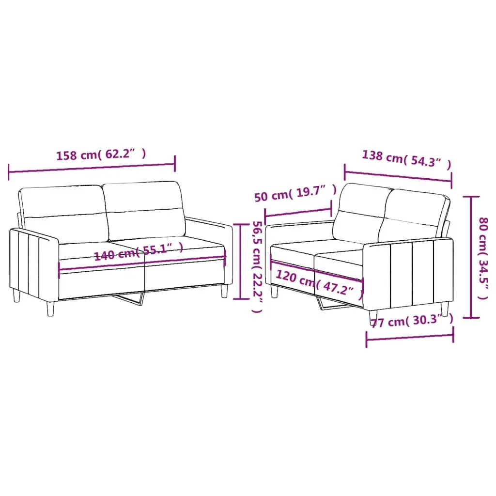2 Piece Sofa Set Black Fabric Lounge Suite Cushioned Seats Living Room Furniture