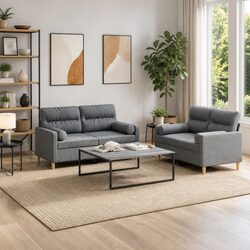 Durable Grey Fabric Two-Piece Sofa Set with Pillows