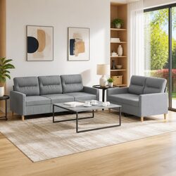 Grey Fabric 2 Piece Sofa Set with Plywood and Metal Frame