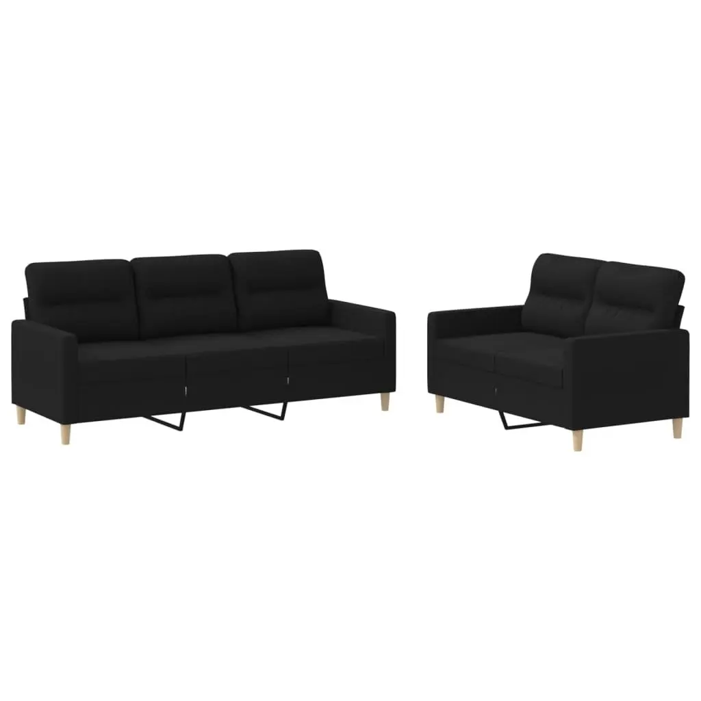 Sofa Set Padded Seat and Armrests 2 Piece Black Fabric