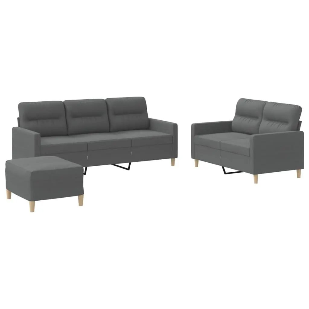 3 Piece Sofa Set with Footstool Grey Fabric Lounge Suite Living Room Furniture
