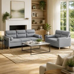 Grey Fabric 2 Piece Sofa Set with Durable Construction