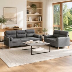 2 Piece Sofa Set in Grey Fabric with Roll Pillows