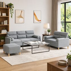 3 Piece Grey Fabric Sofa Set with Plywood Frame