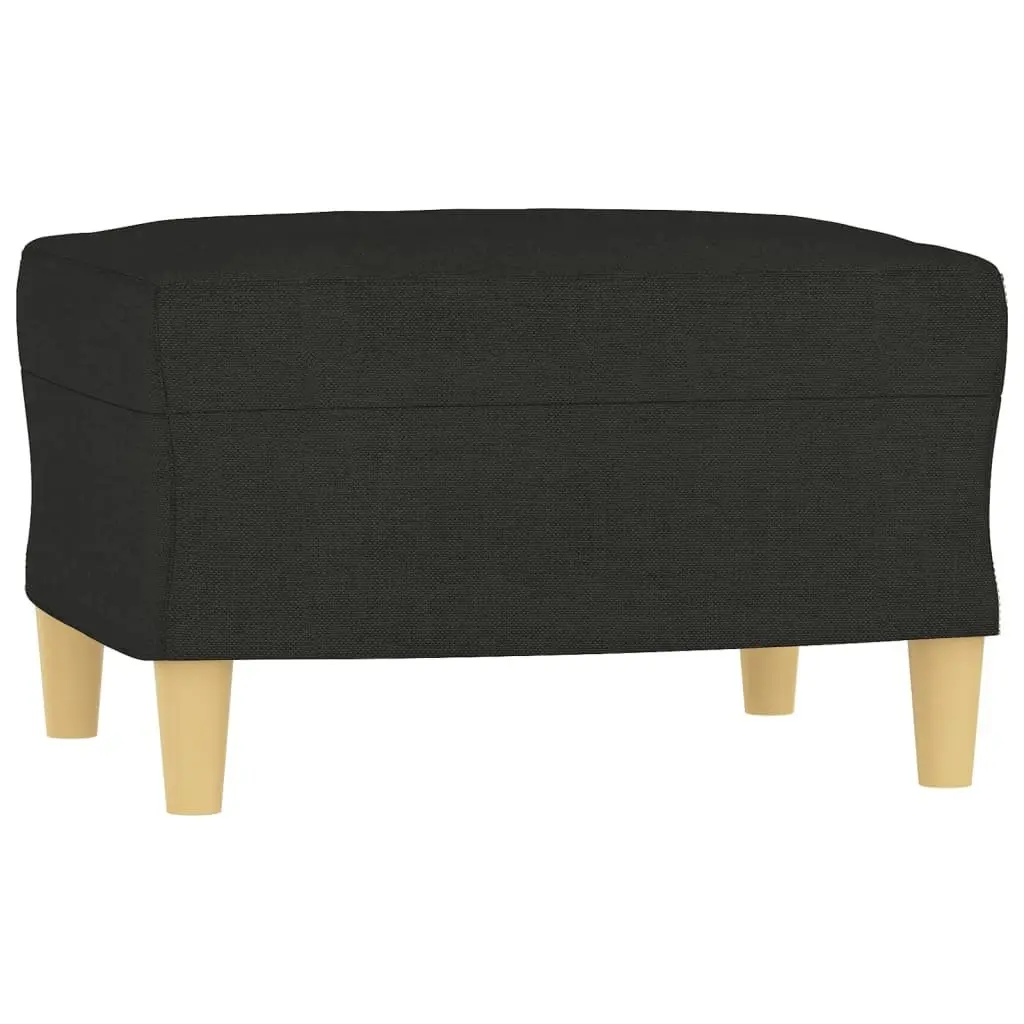 3 Piece Sofa Set with Roll Pillows Footstool Black Fabric Lounge Suite