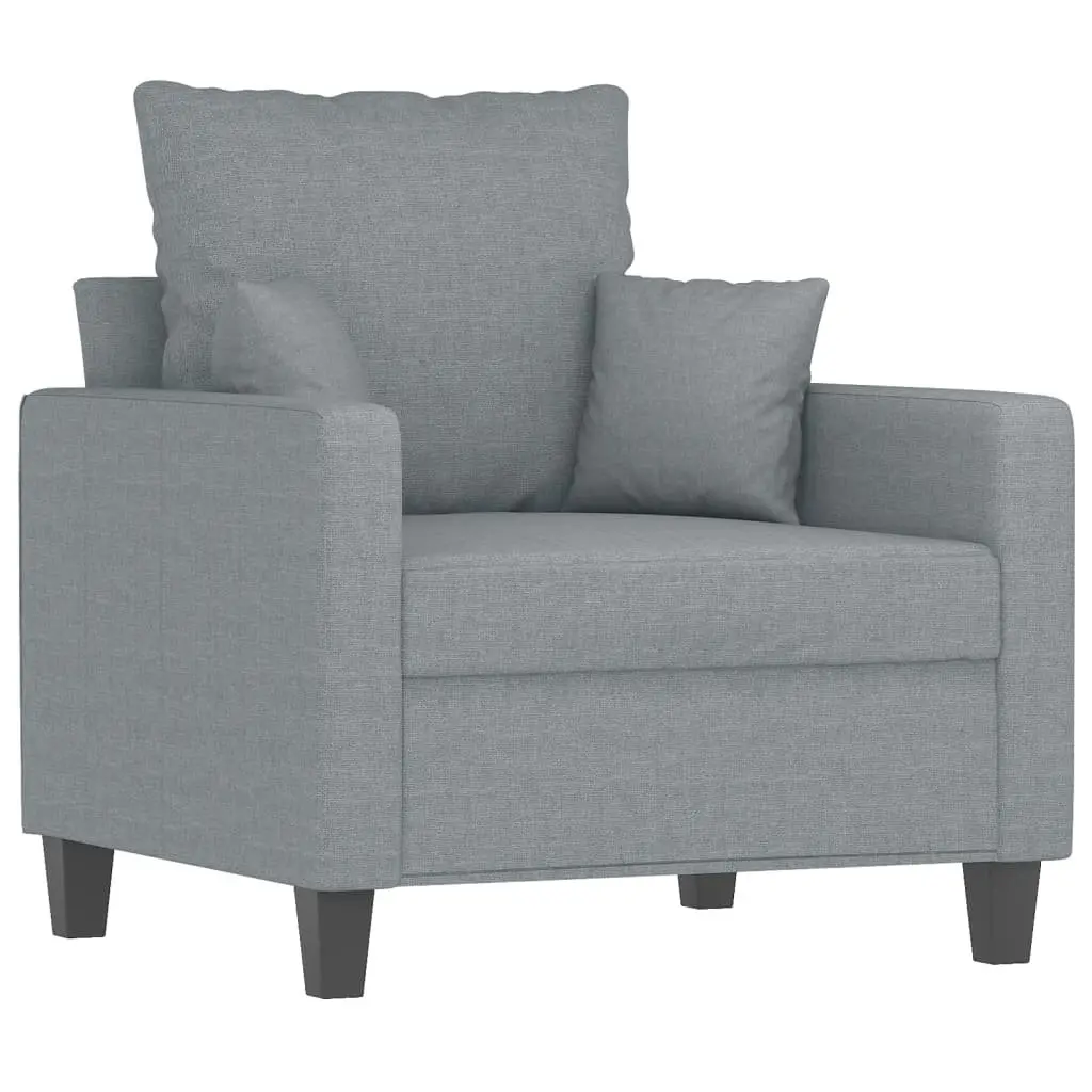 3 Piece Sofa Set Grey Fabric Lounge Suite with Throw Pillows Living Room Couch