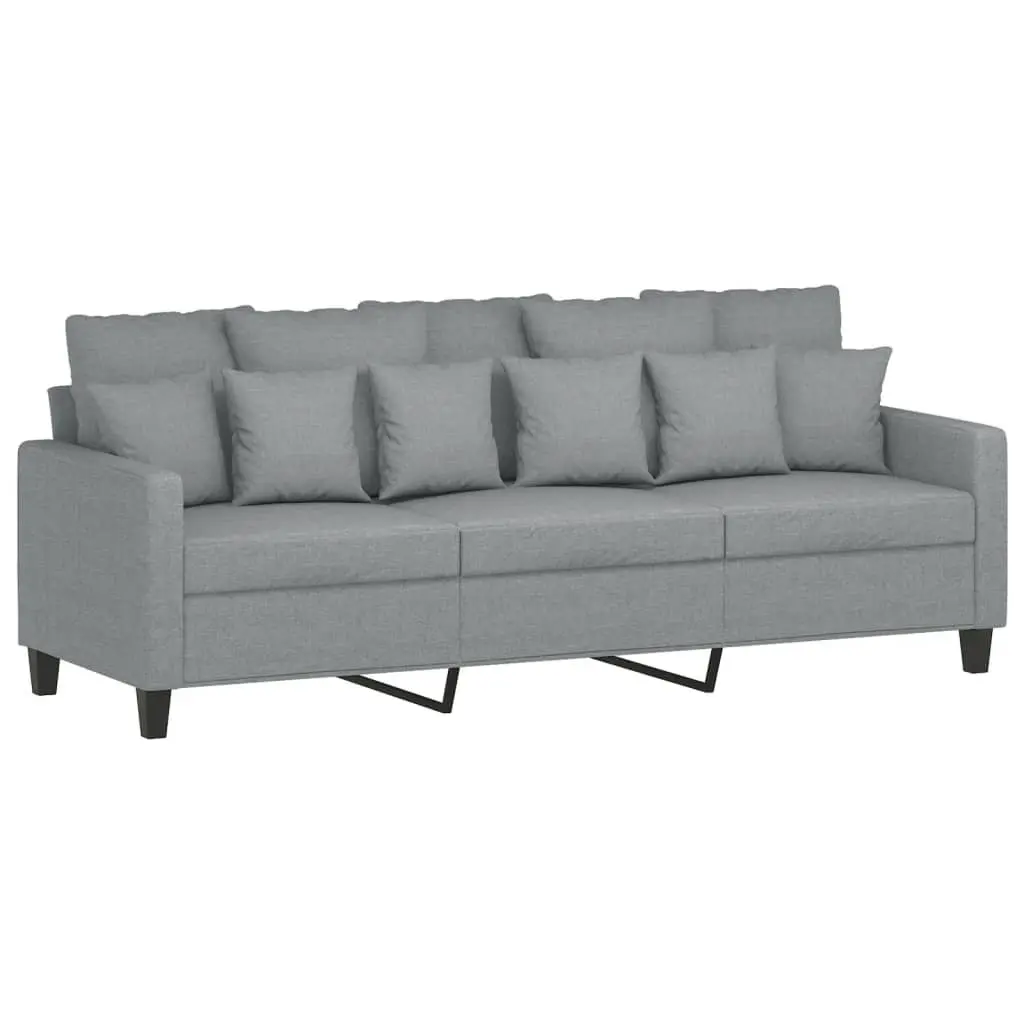 4 Piece Sofa Set with Throw Pillows and Footstool Grey Fabric Living Room Couch