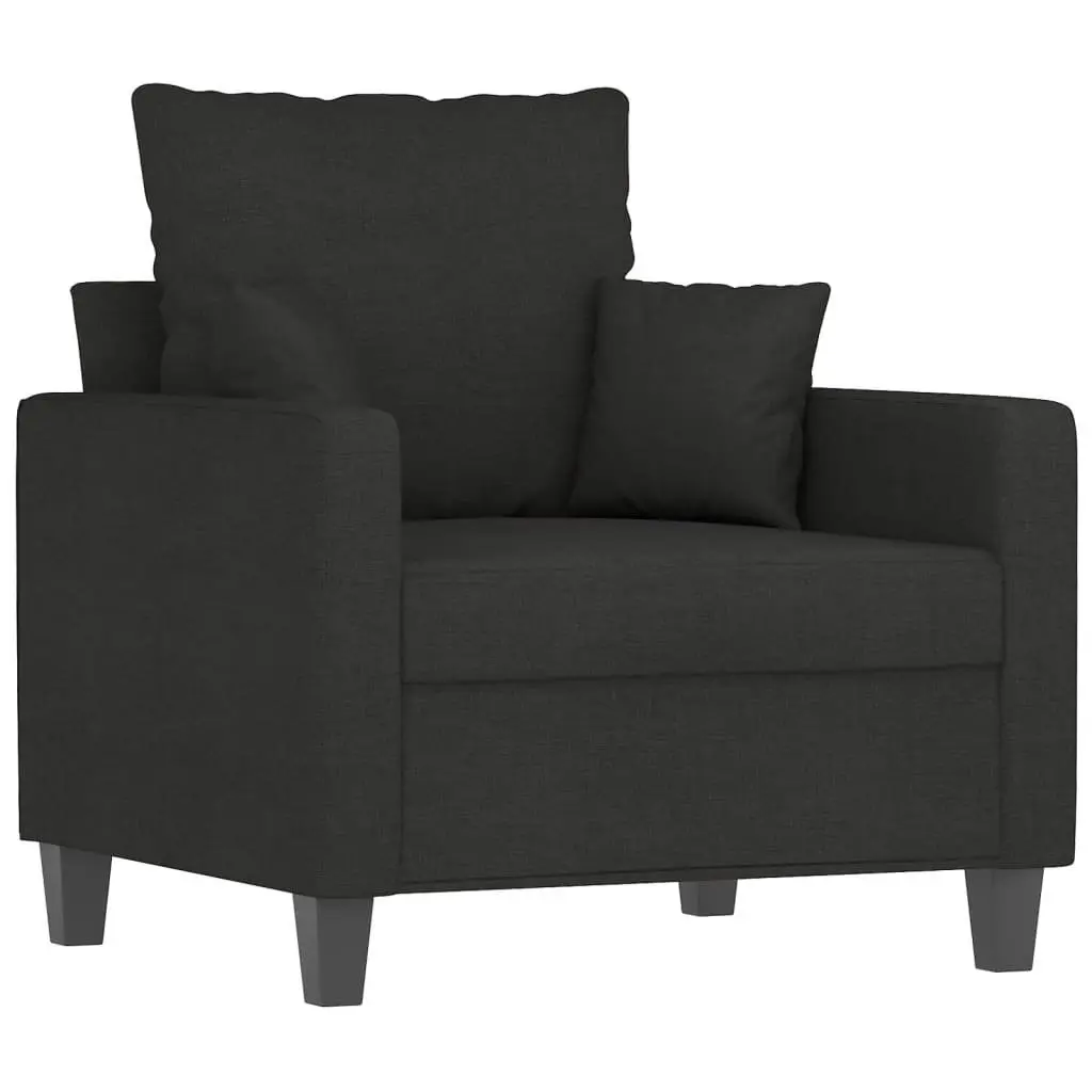 Sofa Set Durable Fabric Compact Black 4 Piece with Throw Pillows and Footstool