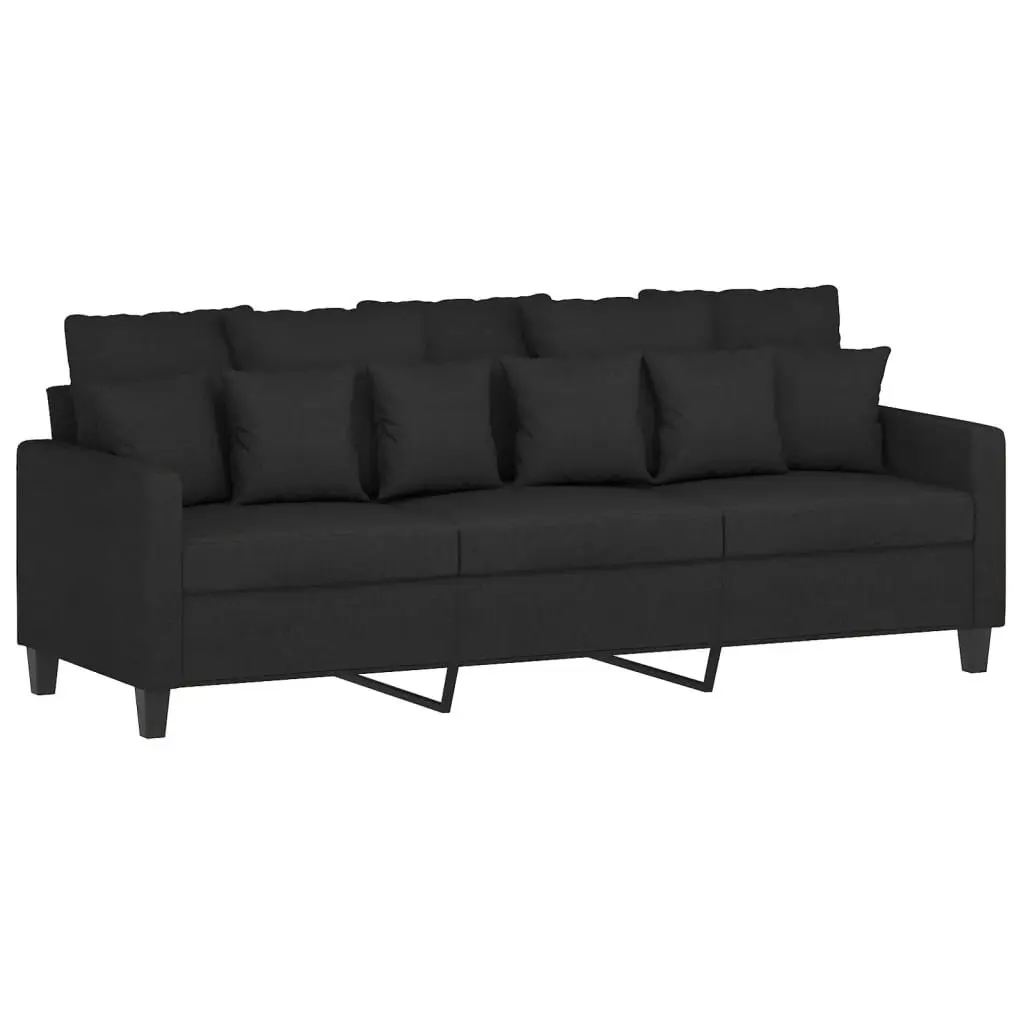 Sofa Set Durable Fabric Compact Black 4 Piece with Throw Pillows and Footstool