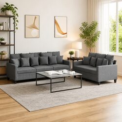 2 Piece Grey Sofa Set with Durable Fabric Construction