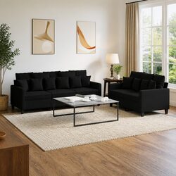 2 Piece Sofa Set in Black Fabric for Living Spaces