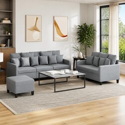 Durable 3 Piece Grey Sofa Set with Footstool