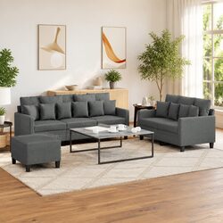 3 Piece Sofa Set with Footstool - Grey Fabric Construction