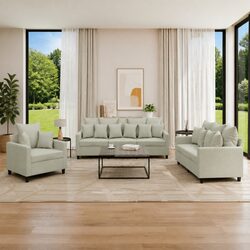 3 Piece Sofa Set in Grey Velvet with Cushions