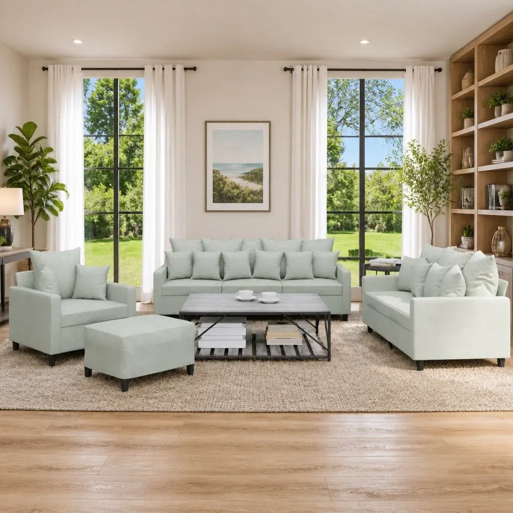 Sofa Set Soft Velvet Compact 4 Piece Grey