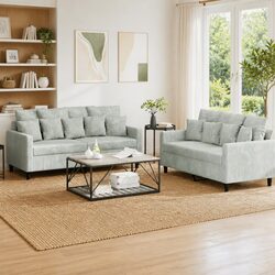 2 Piece Sofa Set in Grey Velvet with Sturdy Frame