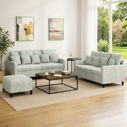 3 Piece Sofa Set with Footstool in Grey Velvet