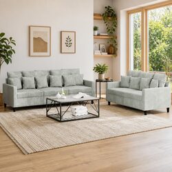 Durable Grey Velvet 2 Piece Sofa Set with Cushions