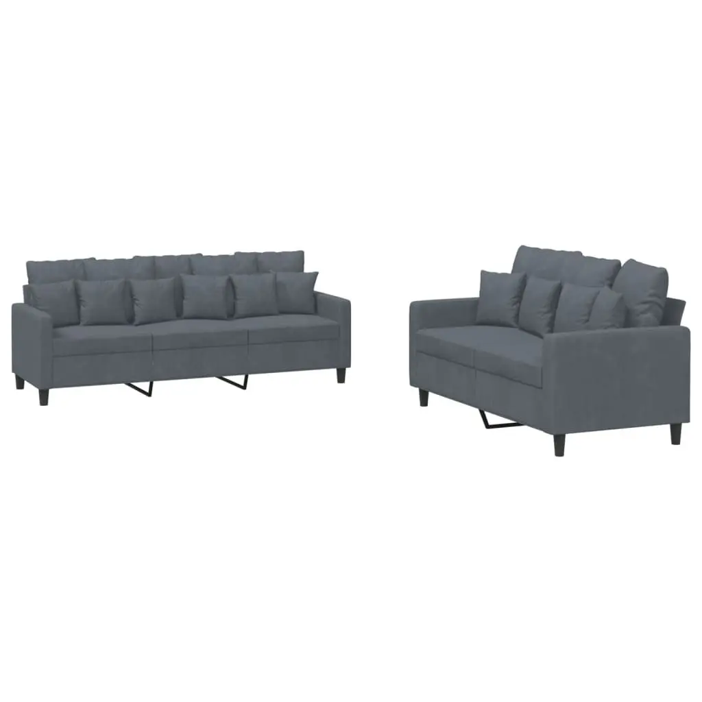 2 Piece Sofa Set Grey Velvet Cushions Living Room Furniture Lounge Suite