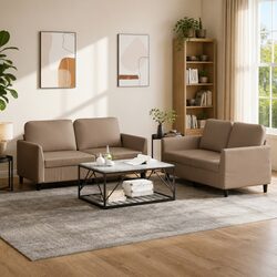 2 Piece Sofa Set in Brown Faux Leather with Sturdy Construction