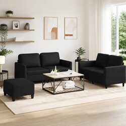 3 Piece Sofa Set with Faux Leather and Footstool