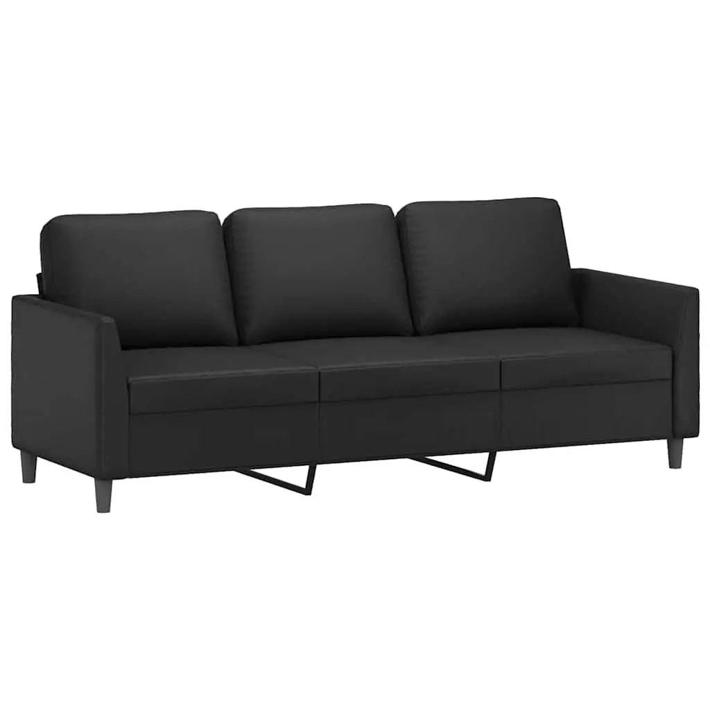 2 Piece Sofa Set Black Faux Leather Living Room Furniture with Cushions Seating