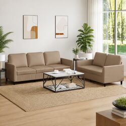 2 Piece Brown Faux Leather Sofa Set for Living Rooms