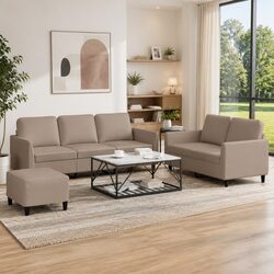 Brown Faux Leather 3-Piece Sofa Set with Footstool