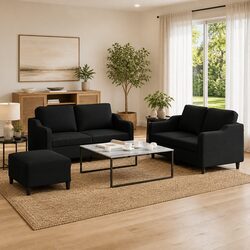 3 Piece Sofa Set Specifications: Black Fabric Lounge Suite