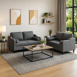 Durable 2 Piece Sofa Set in Grey Fabric for Living Spaces