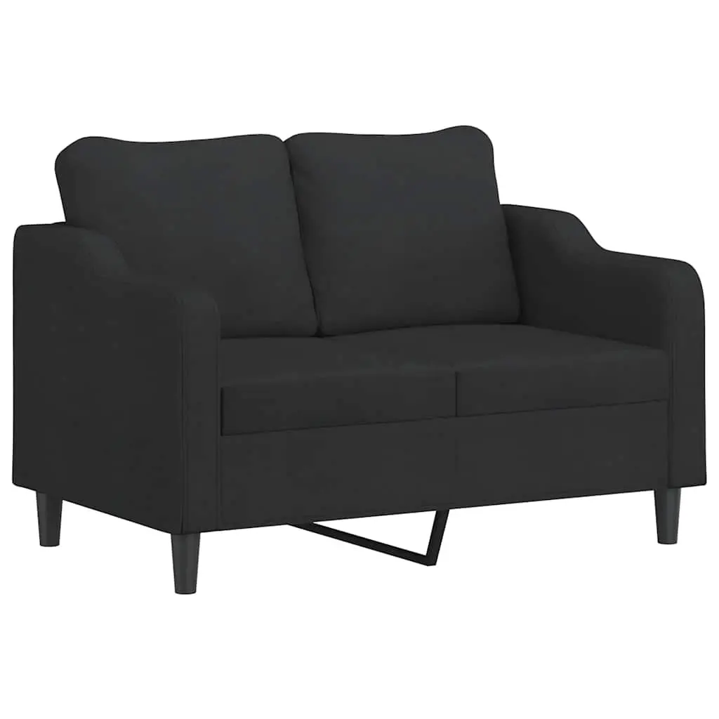 3 Piece Sofa Set Black Fabric Living Room Lounge Suite with Pillows Footstool